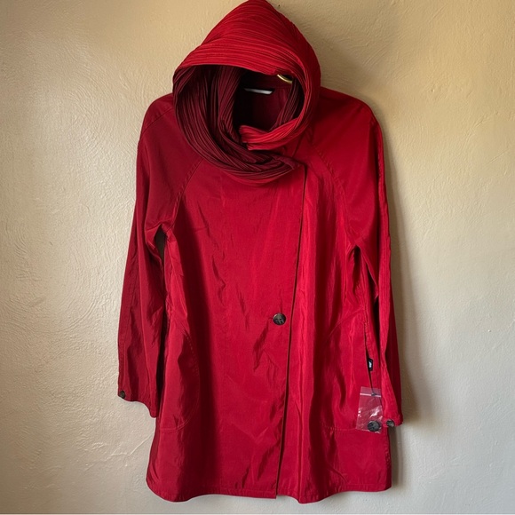 Mycra Pac Jackets & Blazers - Mycra Pac Red Donatella Reversible Pleated Hooded Cape Jacket